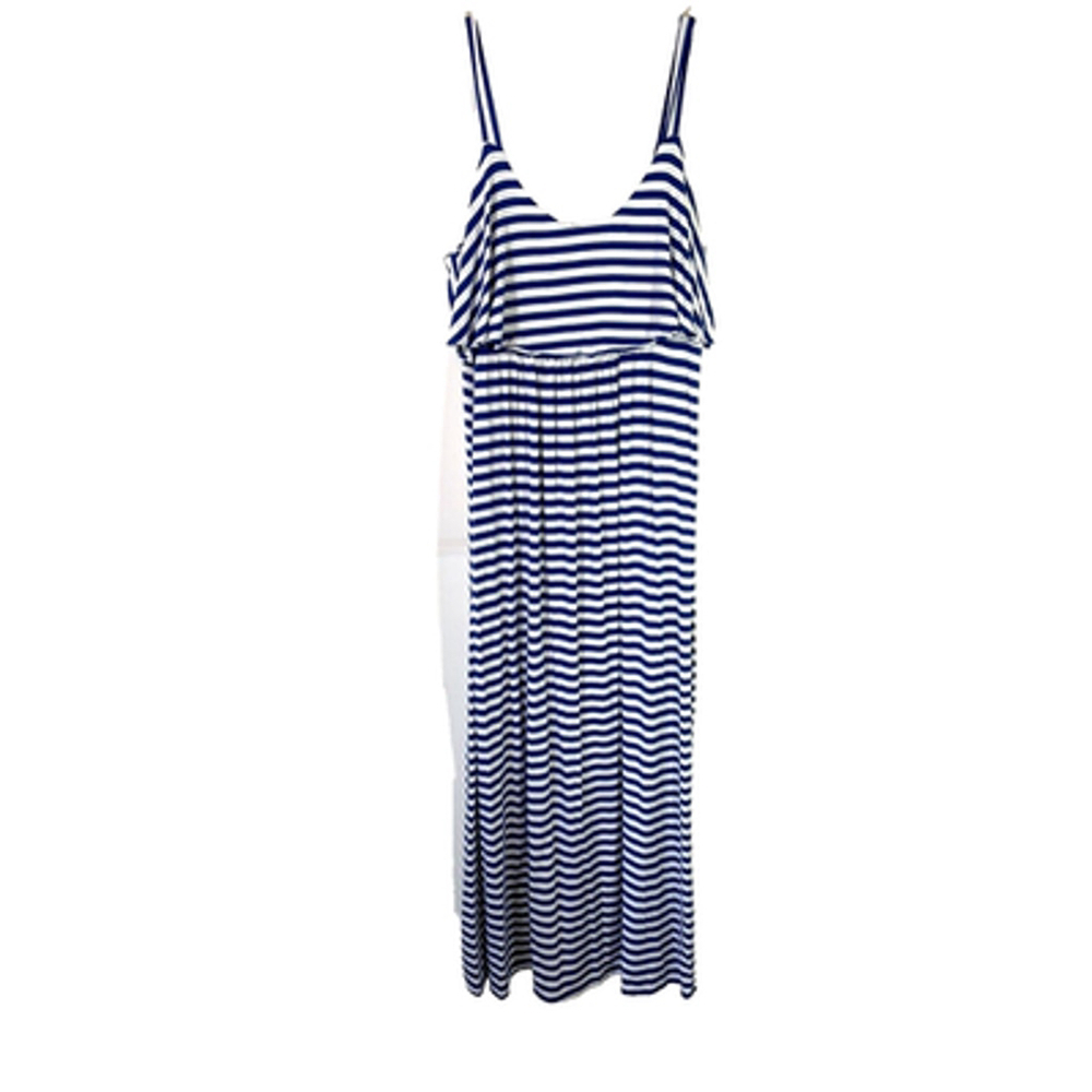 Soma Blue White Stripe Jersey Knit Maxi Dress Sz M